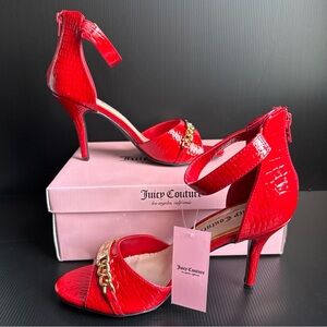 NIB Juicy Couture Maia Red Gold Crocodile Print Stiletto Heels Women’s Size 9.5
